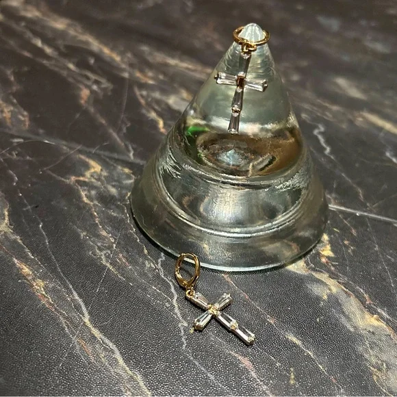 Gold Tone & Crystal Cross Earrings - Picture 4 of 5